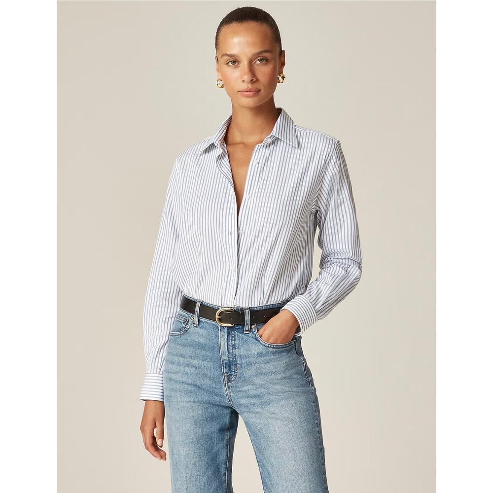 J. Crew Jules classic-fit shirt in striped cotton poplin in Blue Stripe NWT 12